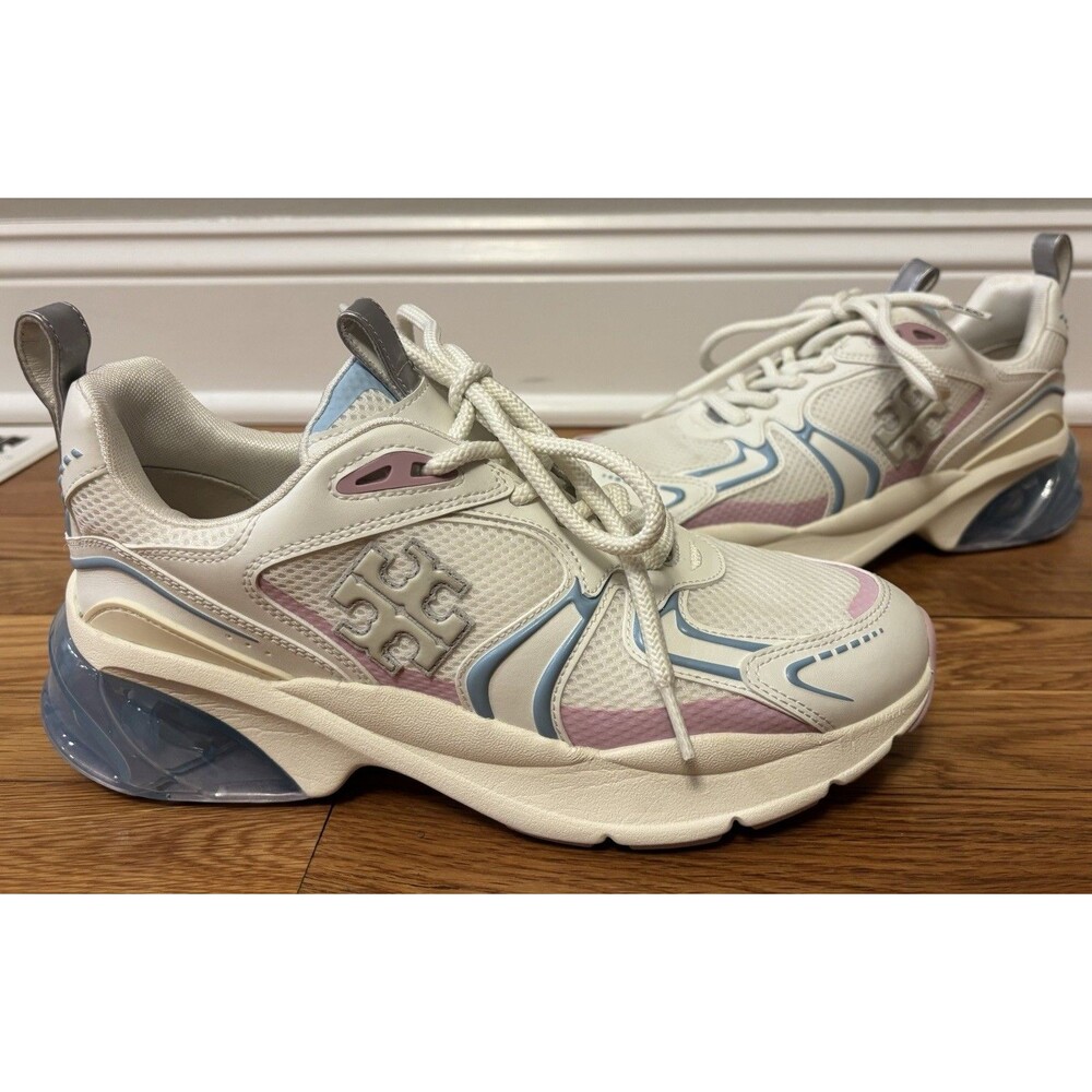 Tory Burch Good Luck Tech Trainer Mesh Ivory/Blue/Orchid Sneakers White 10